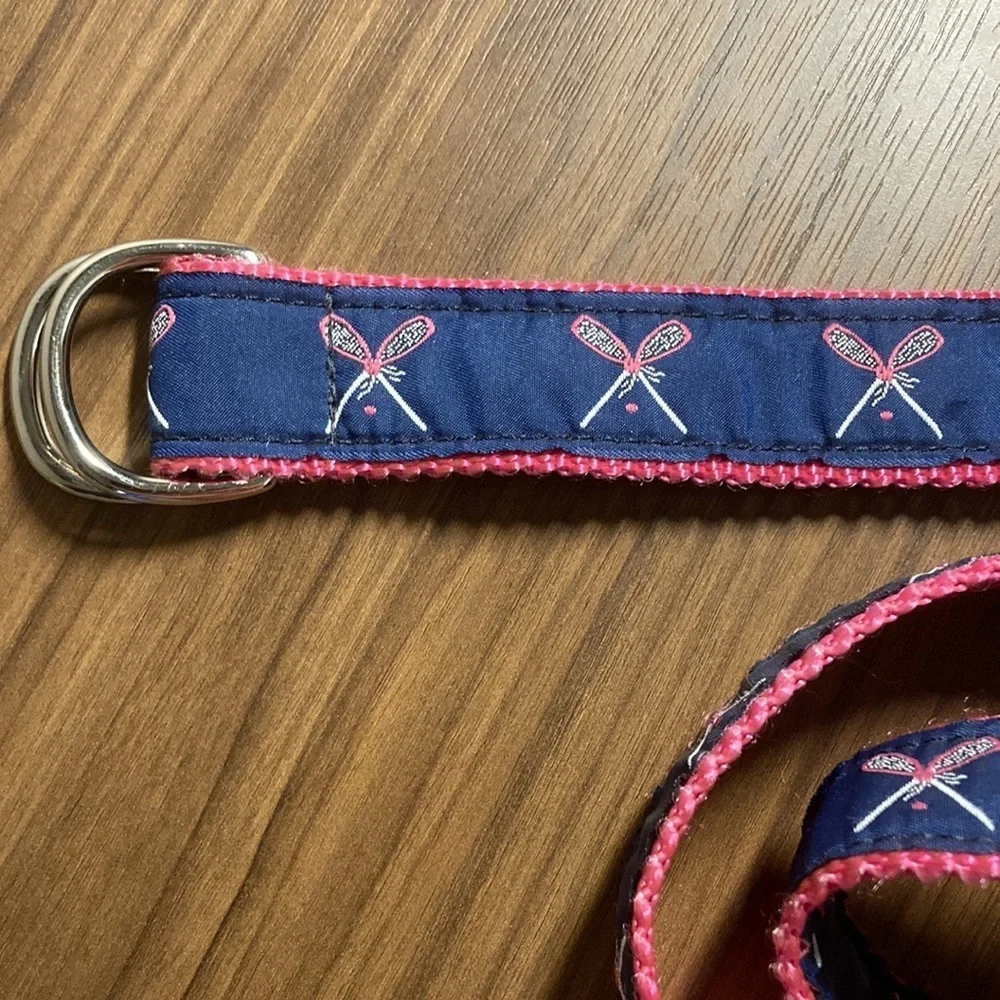 Leather Man Essex CT tennis lacrosse stick print belt Med made in USA Eliza B.